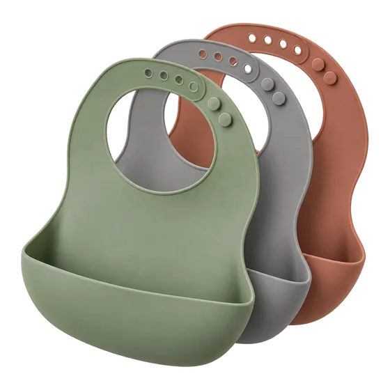 Bavoirs silicone avec récupérateur, lot de 3 (illustration)