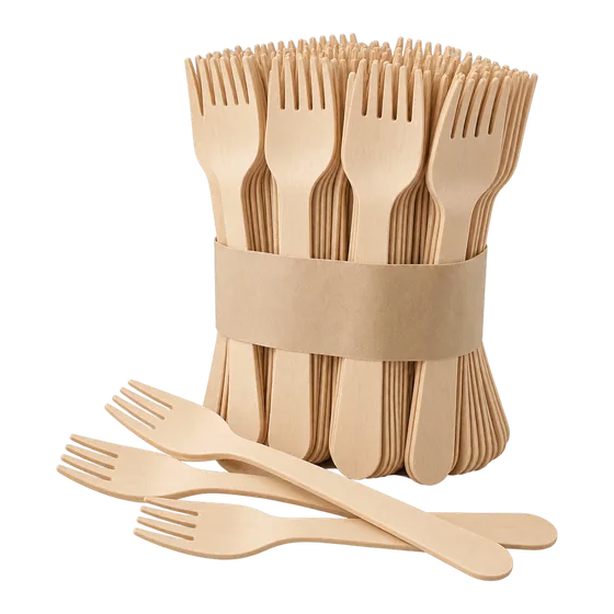 Fourchettes en bois jetables, lot de 100 (illustration)
