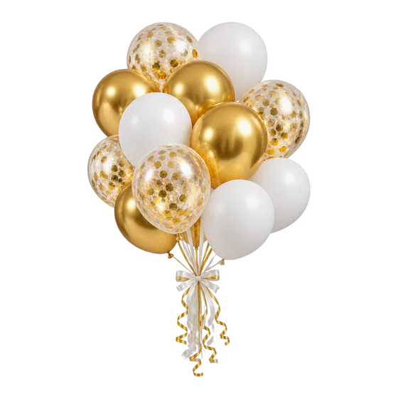 Ballons blanc et or, 62 pièces (illustration)