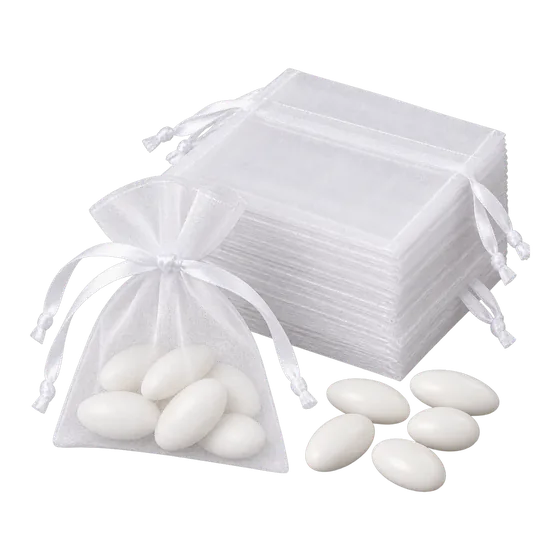 Sachets organza blancs 7 × 9 cm, lot de 50 (illustration)