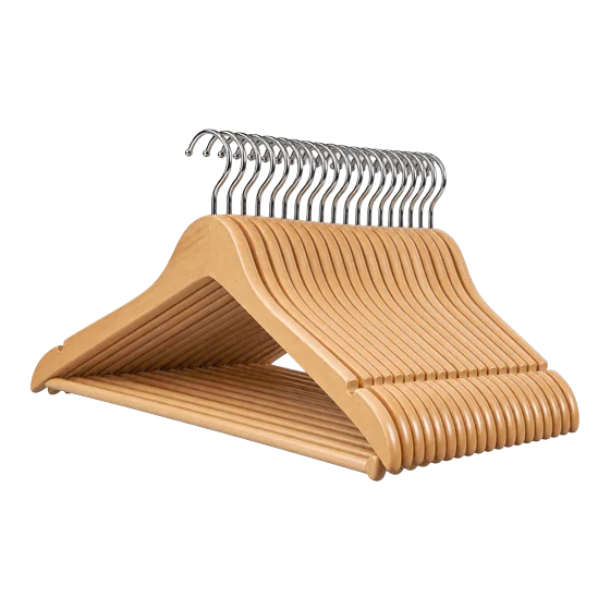 Cintres en bois avec barre, lot de 20 (illustration)